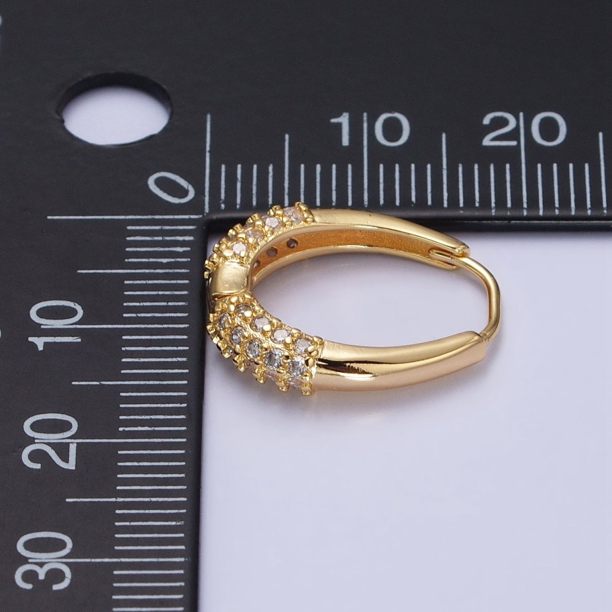 Gold, Silver Double Clear Micro Paved CZ Oblong U-Shaped Hoop Earrings | AB452 AB463 - DLUXCA
