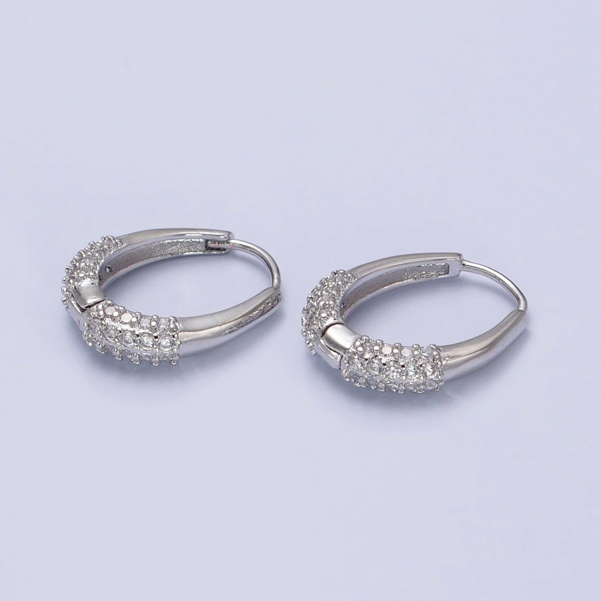 Gold, Silver Double Clear Micro Paved CZ Oblong U-Shaped Hoop Earrings | AB452 AB463 - DLUXCA