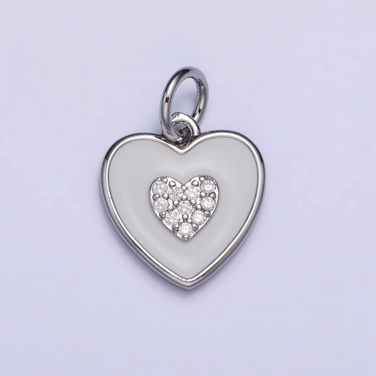 Gold, Silver Double Heart White Enamel Micro Paved CZ Charm | AC1021 AC1022 - DLUXCA