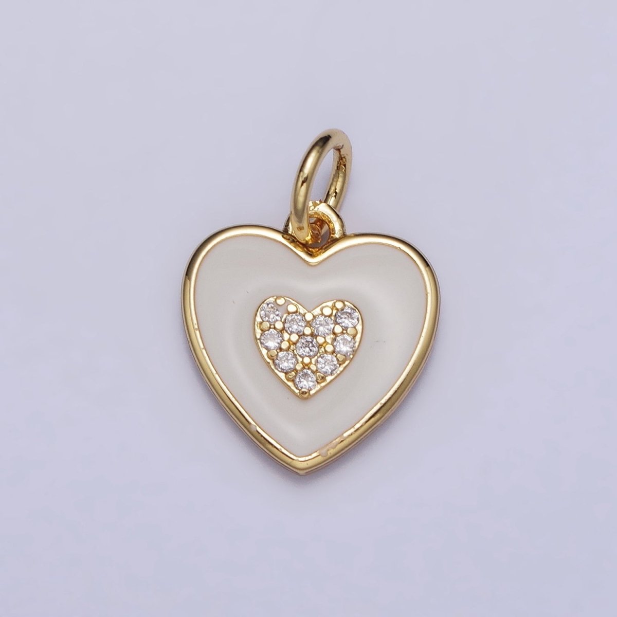 Gold, Silver Double Heart White Enamel Micro Paved CZ Charm | AC1021 AC1022 - DLUXCA