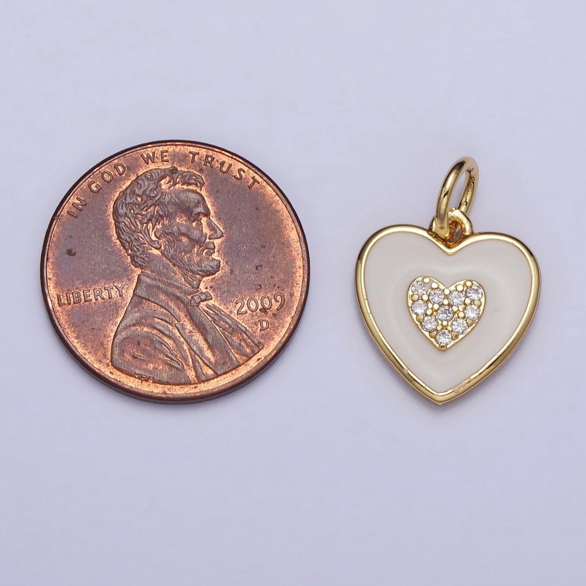 Gold, Silver Double Heart White Enamel Micro Paved CZ Charm | AC1021 AC1022 - DLUXCA