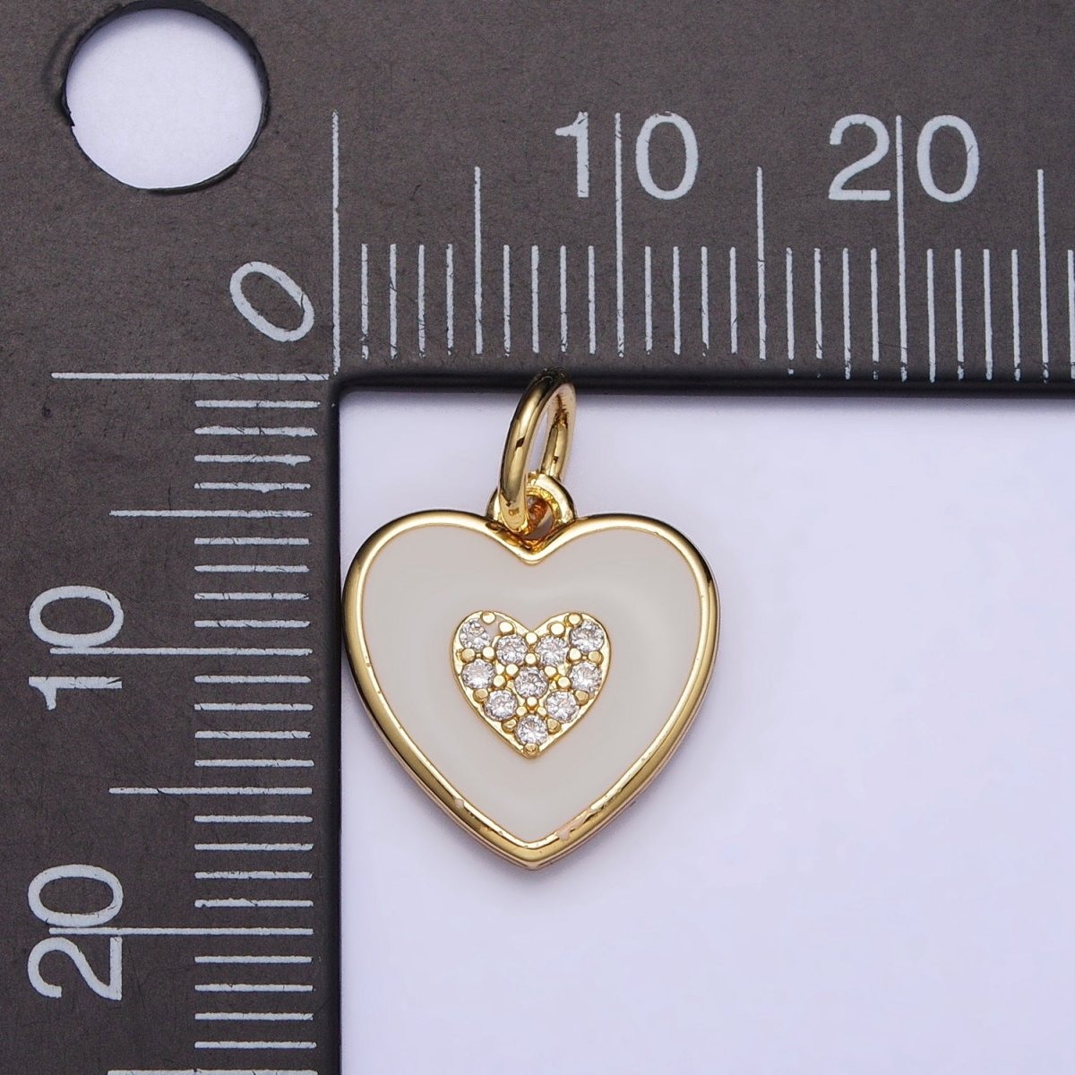 Gold, Silver Double Heart White Enamel Micro Paved CZ Charm | AC1021 AC1022 - DLUXCA