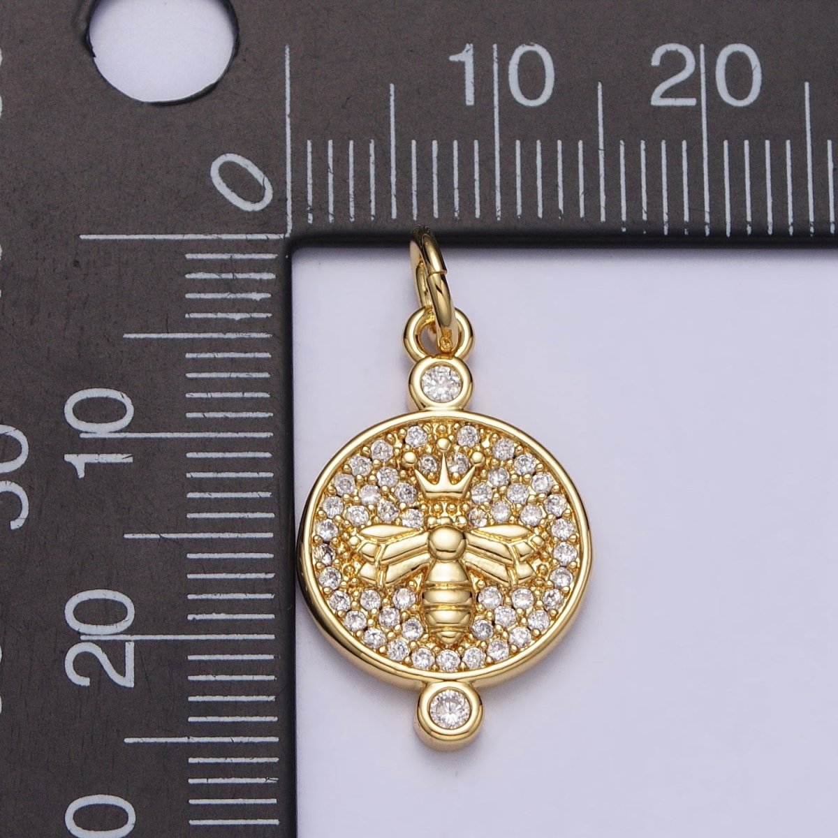 Gold, Silver Double Sided Queen Bee Insect Sunburst Lined Micro Paved CZ Round Charm | AC981 AC986 - DLUXCA