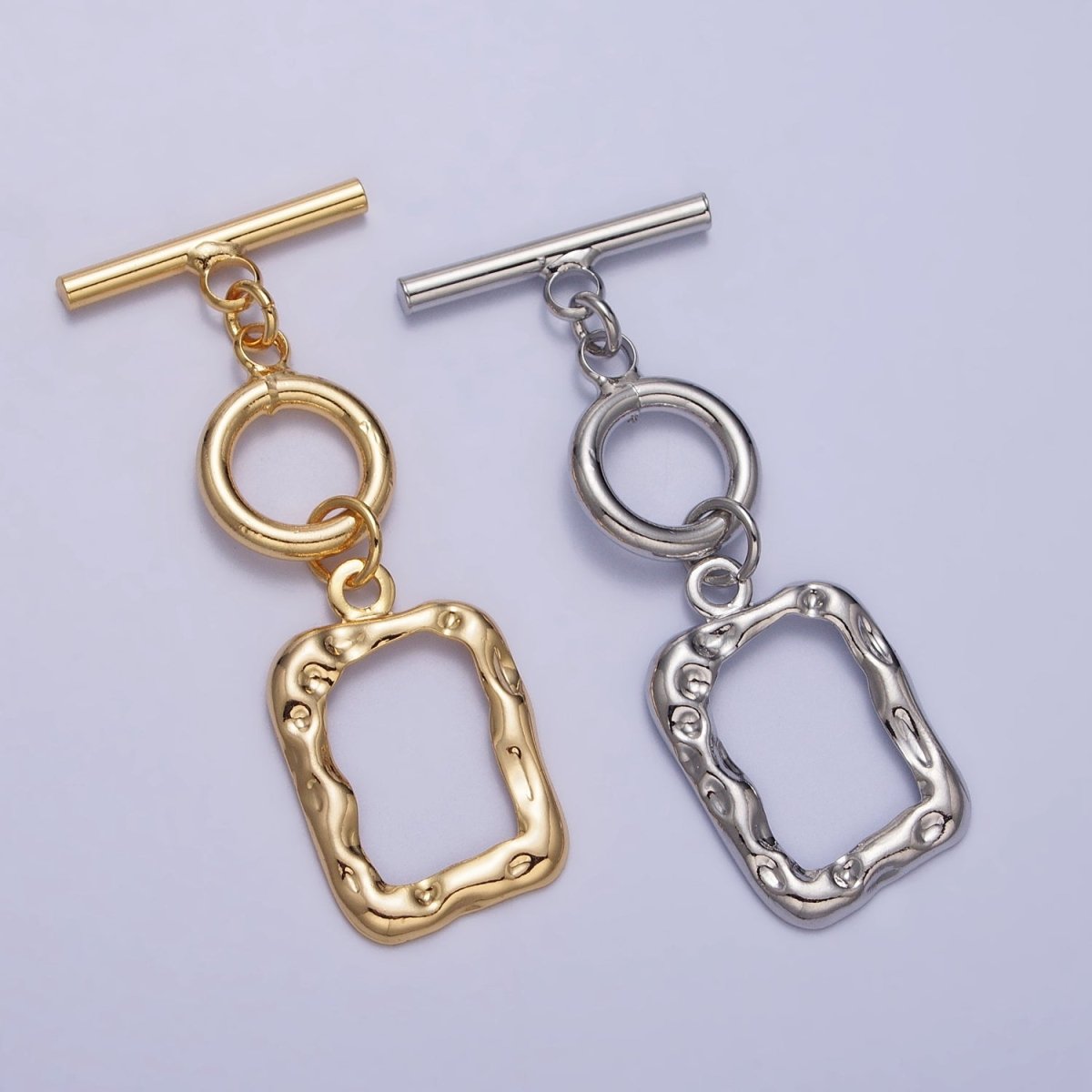 Gold, Silver Double Toggle Clasps Round & Hammered Rectangular Jewelry Closure Supply | Z-095 Z-096 - DLUXCA