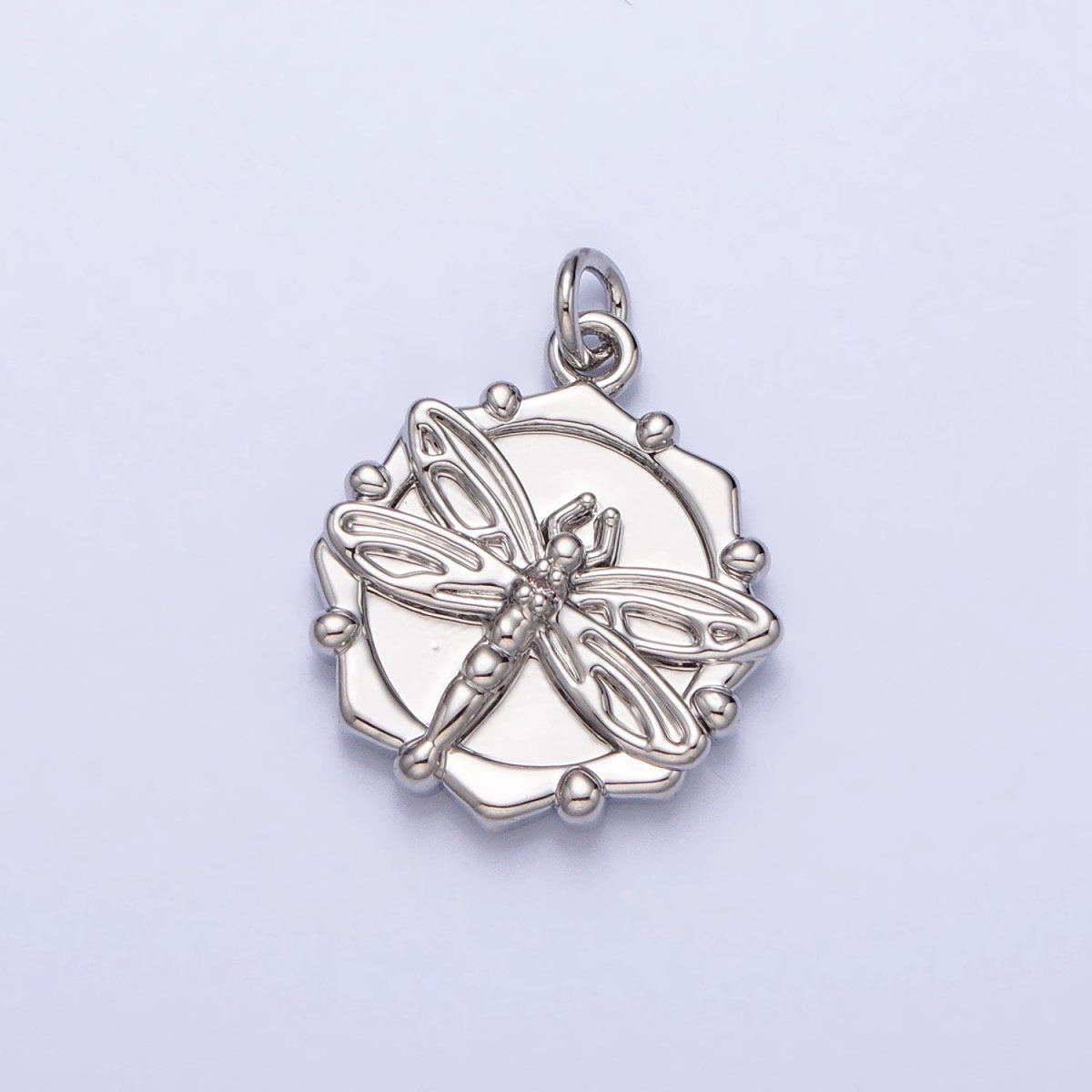 Gold, Silver Dragonfly Insect Round Octagonal Charm | AC757 AC758 - DLUXCA