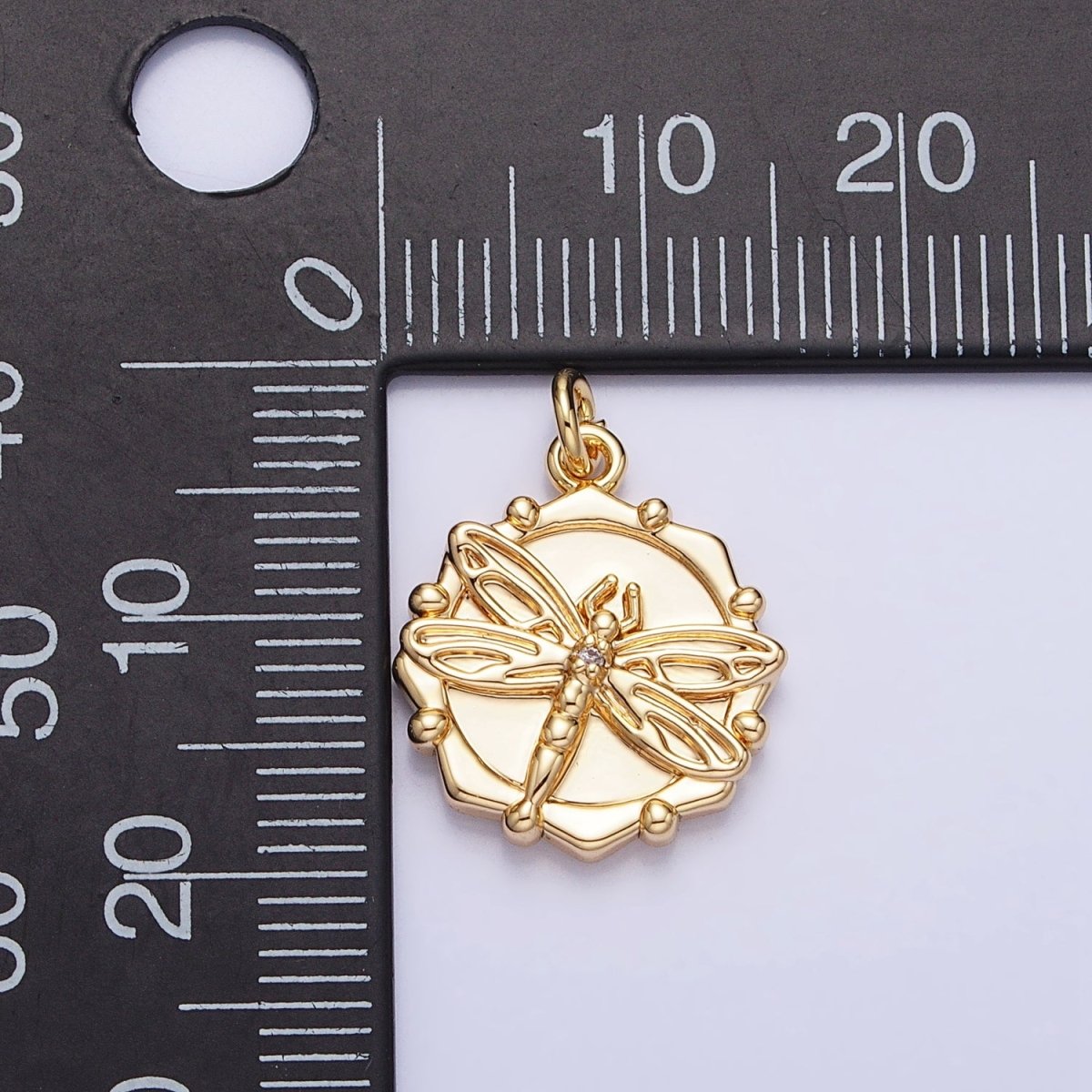 Gold, Silver Dragonfly Insect Round Octagonal Charm | AC757 AC758 - DLUXCA