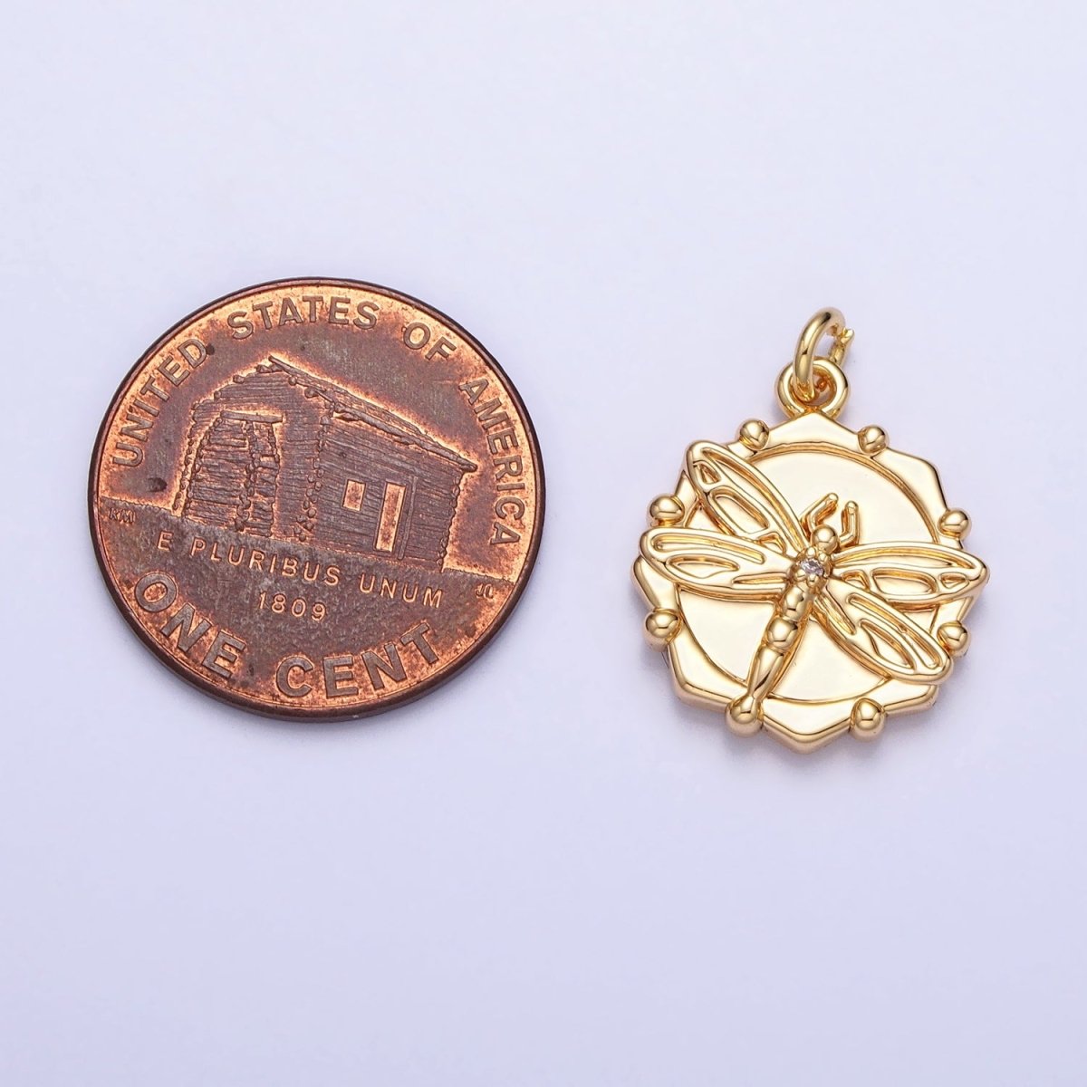 Gold, Silver Dragonfly Insect Round Octagonal Charm | AC757 AC758 - DLUXCA