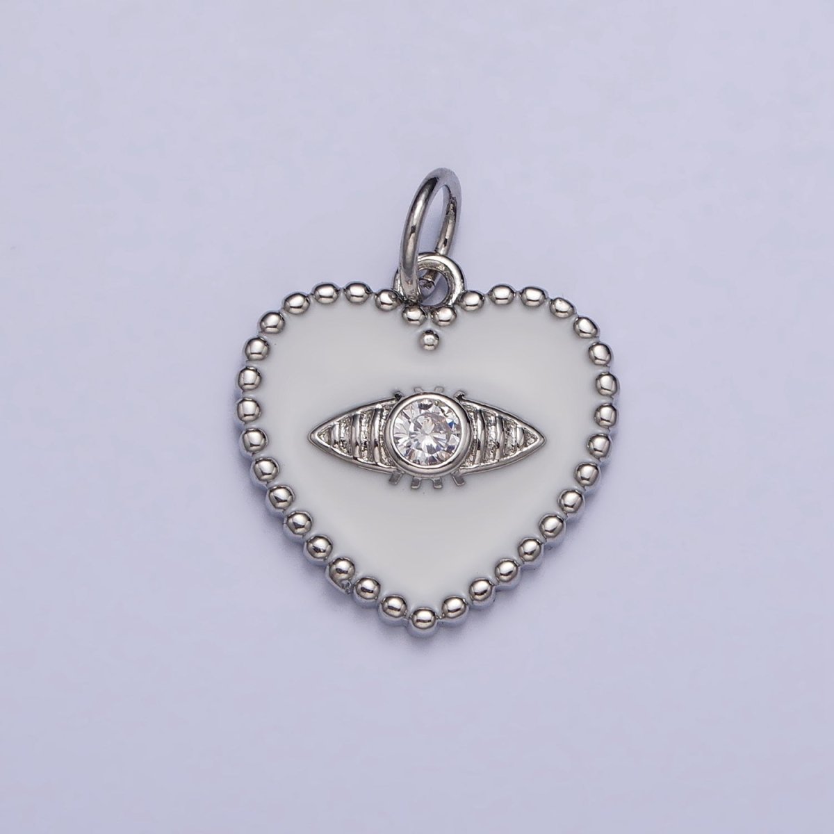 Gold, Silver Evil Eye Clear CZ White Enamel Beaded Heart Charm | AC999 AC1000 - DLUXCA