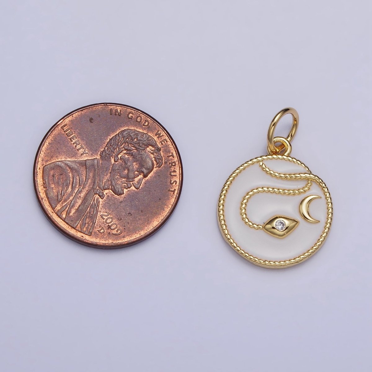 Gold, Silver Evil Eye CZ Crescent Moon Rope Coiled White Enamel Charm | AC1011 AC1012 - DLUXCA