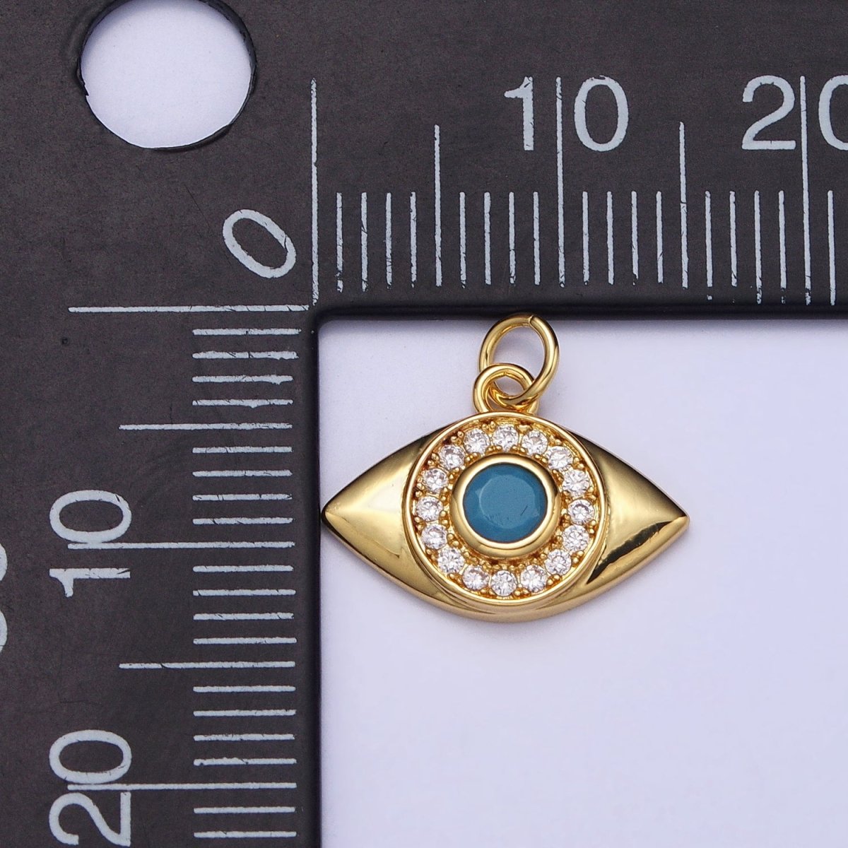 Gold, Silver Evil Eye Turquoise Clear Micro Paved CZ Protection Charm | AC410 AC411 - DLUXCA