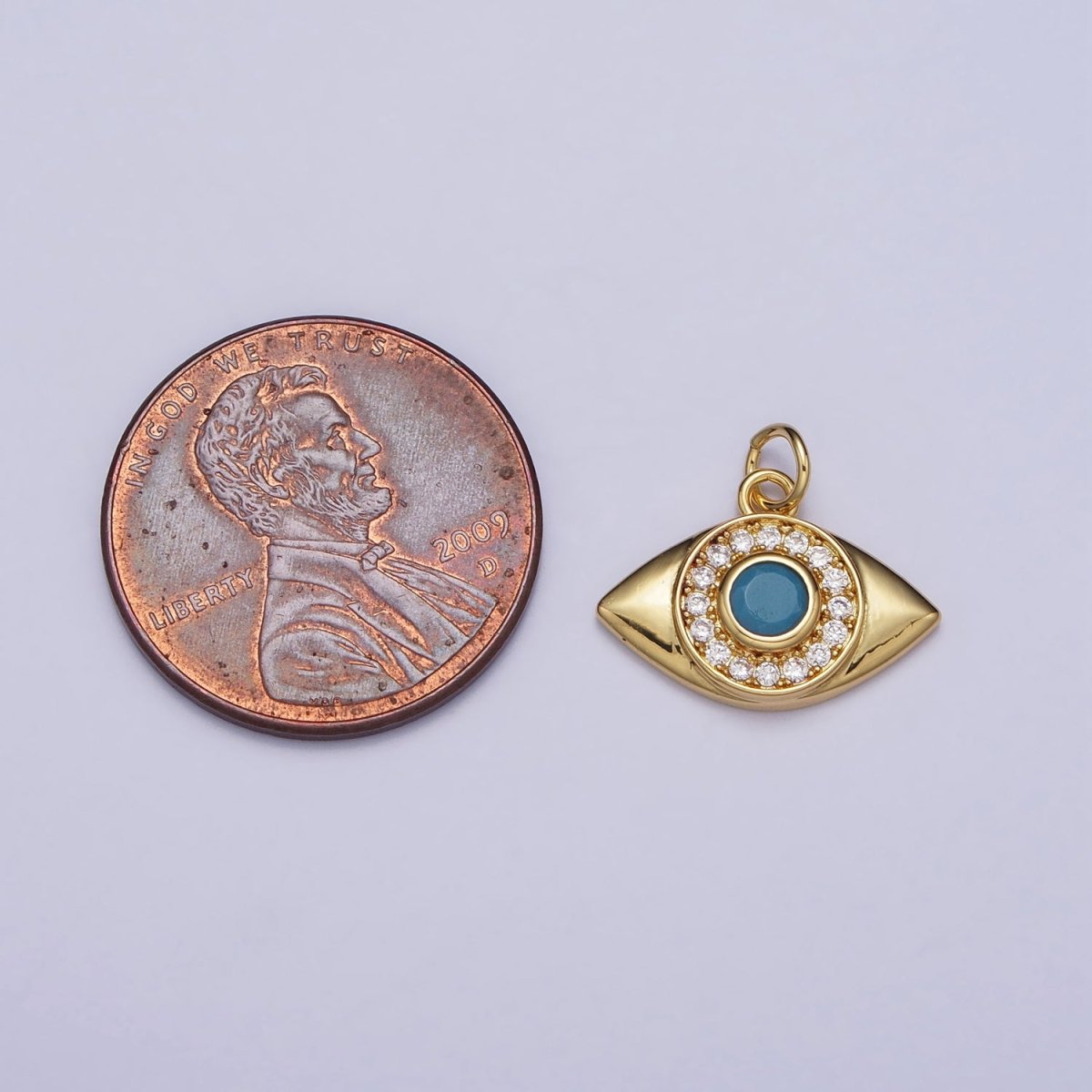 Gold, Silver Evil Eye Turquoise Clear Micro Paved CZ Protection Charm | AC410 AC411 - DLUXCA