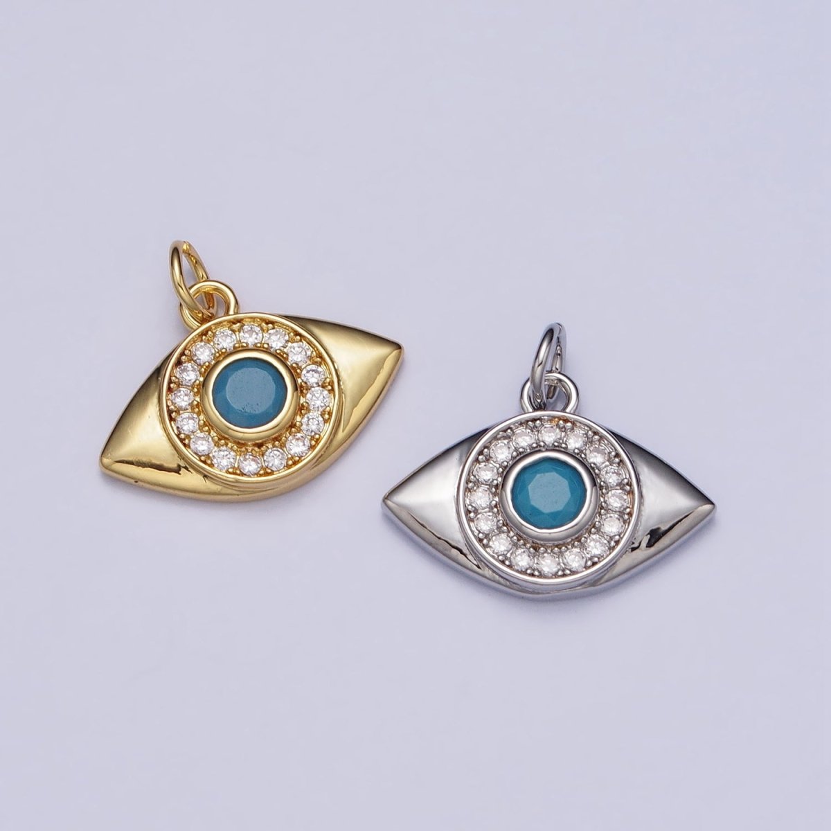 Gold, Silver Evil Eye Turquoise Clear Micro Paved CZ Protection Charm | AC410 AC411 - DLUXCA