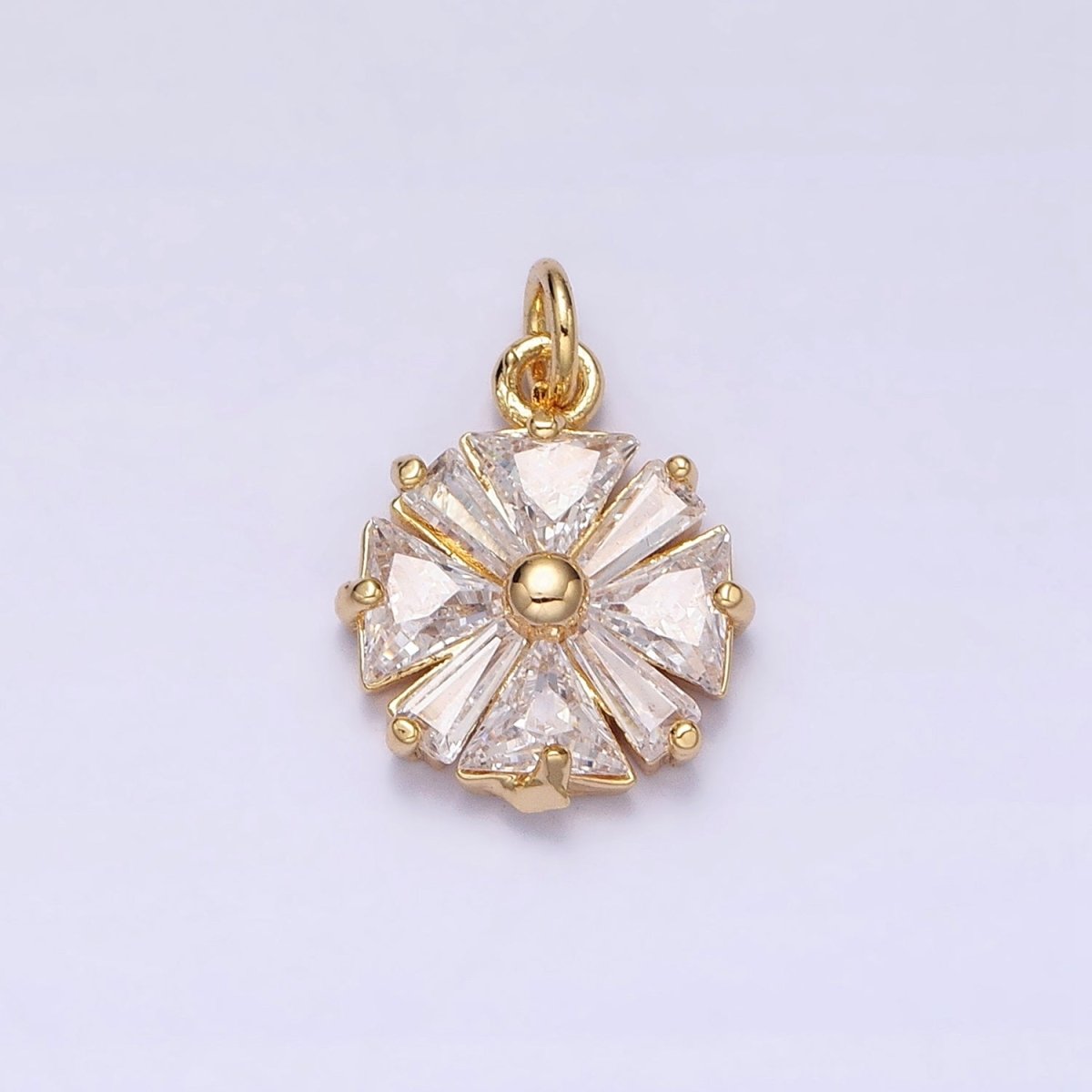 Gold, Silver Flower CZ Clear Geometric Triangle Baguette Add-On Charm | AC1237 AC1238 - DLUXCA