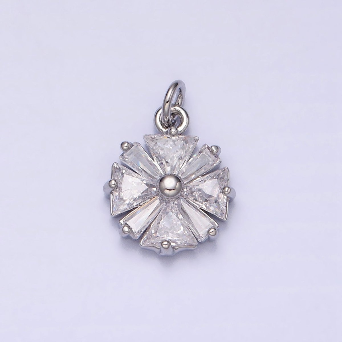 Gold, Silver Flower CZ Clear Geometric Triangle Baguette Add-On Charm | AC1237 AC1238 - DLUXCA