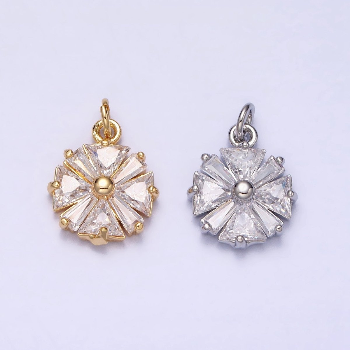 Gold, Silver Flower CZ Clear Geometric Triangle Baguette Add-On Charm | AC1237 AC1238 - DLUXCA