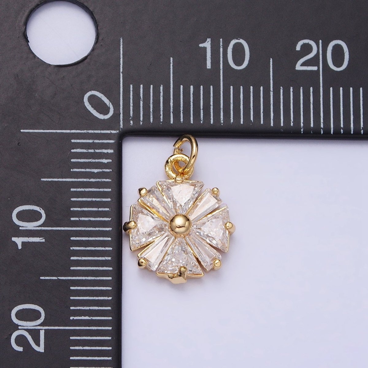 Gold, Silver Flower CZ Clear Geometric Triangle Baguette Add-On Charm | AC1237 AC1238 - DLUXCA