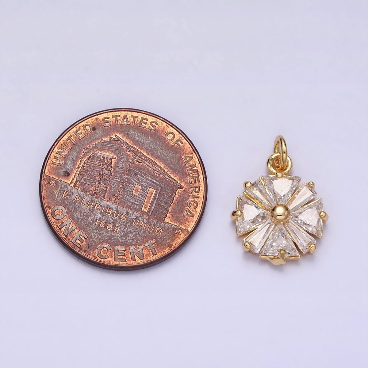 Gold, Silver Flower CZ Clear Geometric Triangle Baguette Add-On Charm | AC1237 AC1238 - DLUXCA