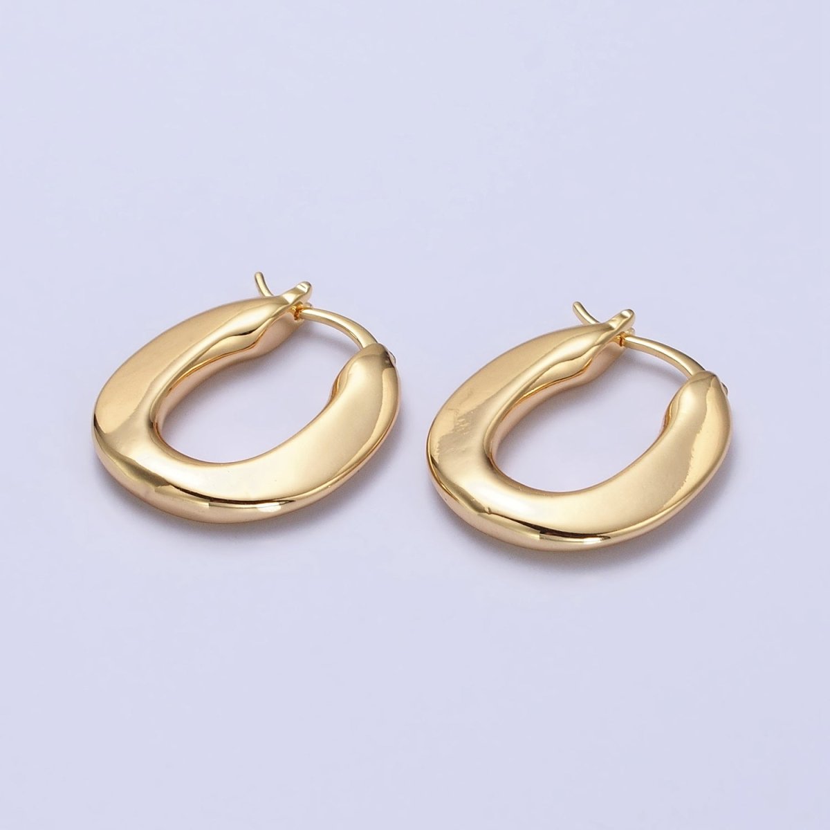 Gold, Silver Geometric 22.5mm Oblong Thin Latch Hoop Earrings | AB475 AB1534 - DLUXCA