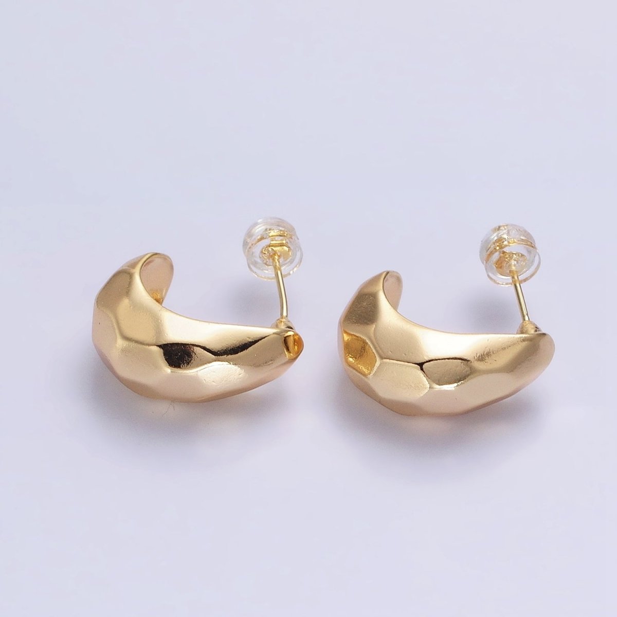 Gold, Silver Geometric Abstract Multifaceted C-Shaped Dome Hoop Earrings | AB587 AB588 - DLUXCA