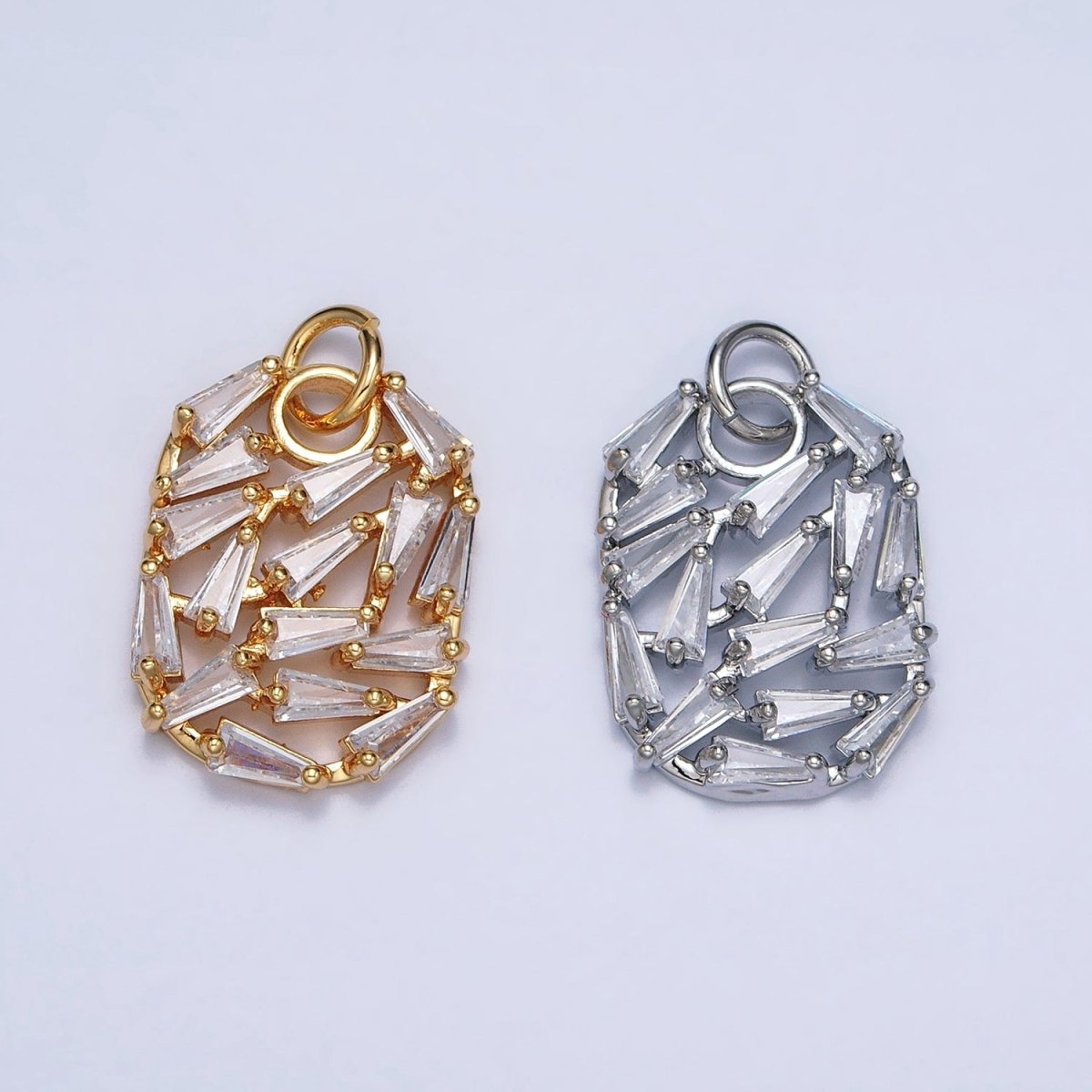 Gold, Silver Geometric Clear Baguette CZ Open 20mm Oblong Oval Charm | AC609 AC610 - DLUXCA