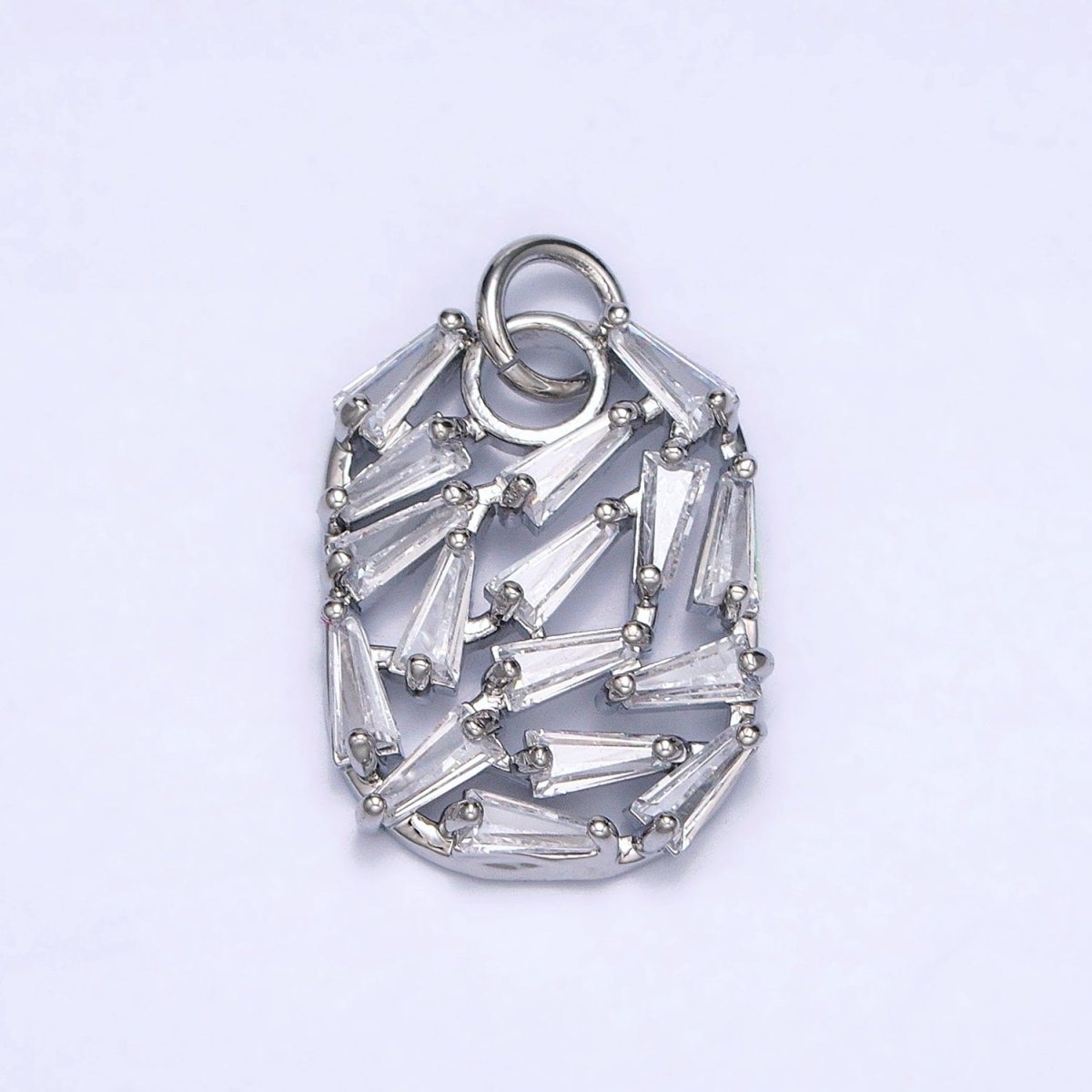 Gold, Silver Geometric Clear Baguette CZ Open 20mm Oblong Oval Charm | AC609 AC610 - DLUXCA