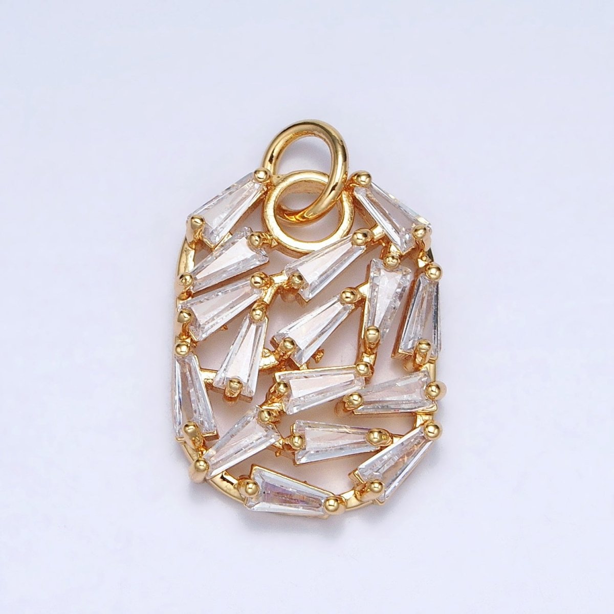 Gold, Silver Geometric Clear Baguette CZ Open 20mm Oblong Oval Charm | AC609 AC610 - DLUXCA