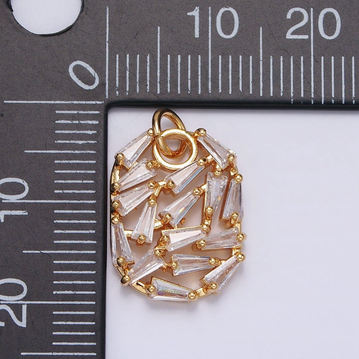 Gold, Silver Geometric Clear Baguette CZ Open 20mm Oblong Oval Charm | AC609 AC610 - DLUXCA