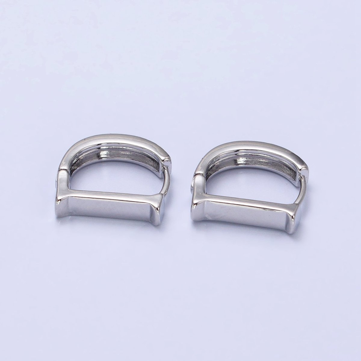 Gold, Silver Geometric D-Shaped Dainty Minimalist Huggie Earrings | AB388 AB510 - DLUXCA