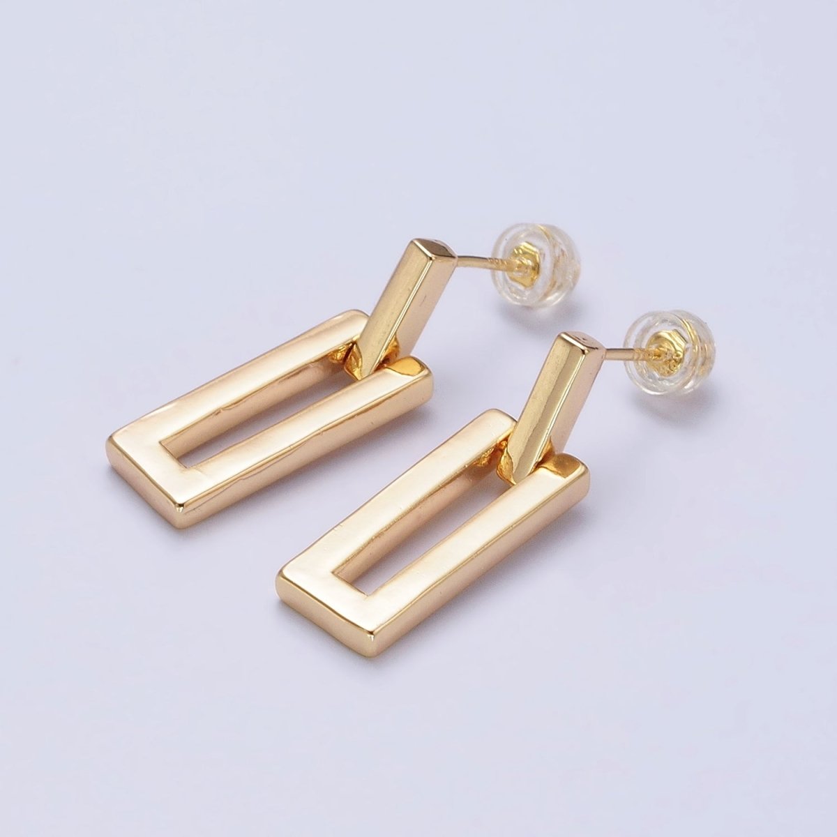 Gold, Silver Geometric Rectangular Bar Drop Dangle Stud Earrings in Gold & Silver | AB393 AB734 - DLUXCA