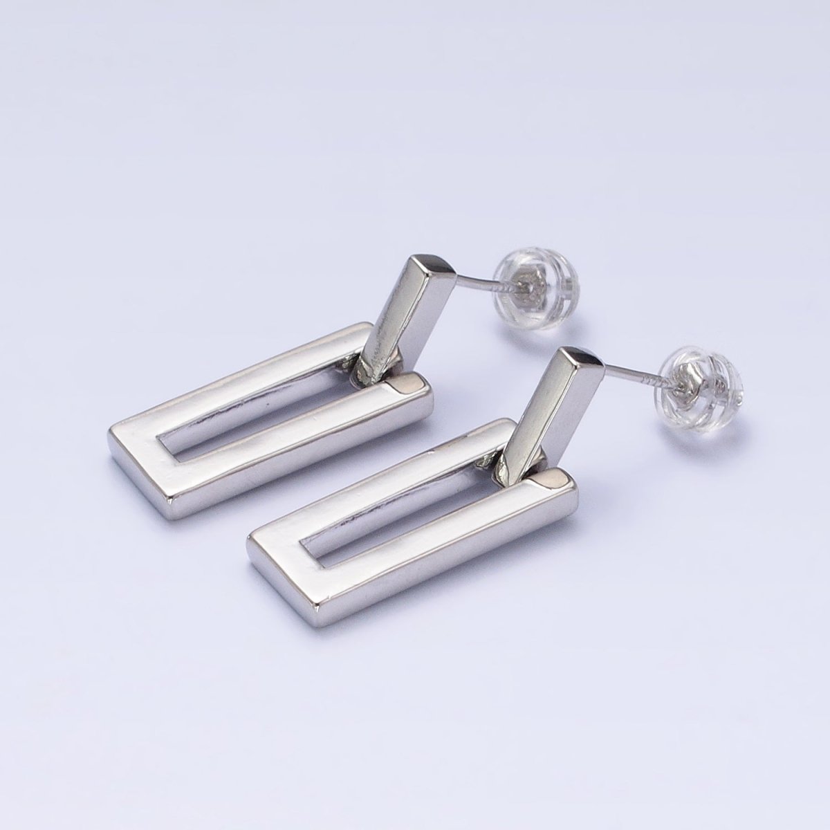 Gold, Silver Geometric Rectangular Bar Drop Dangle Stud Earrings in Gold & Silver | AB393 AB734 - DLUXCA