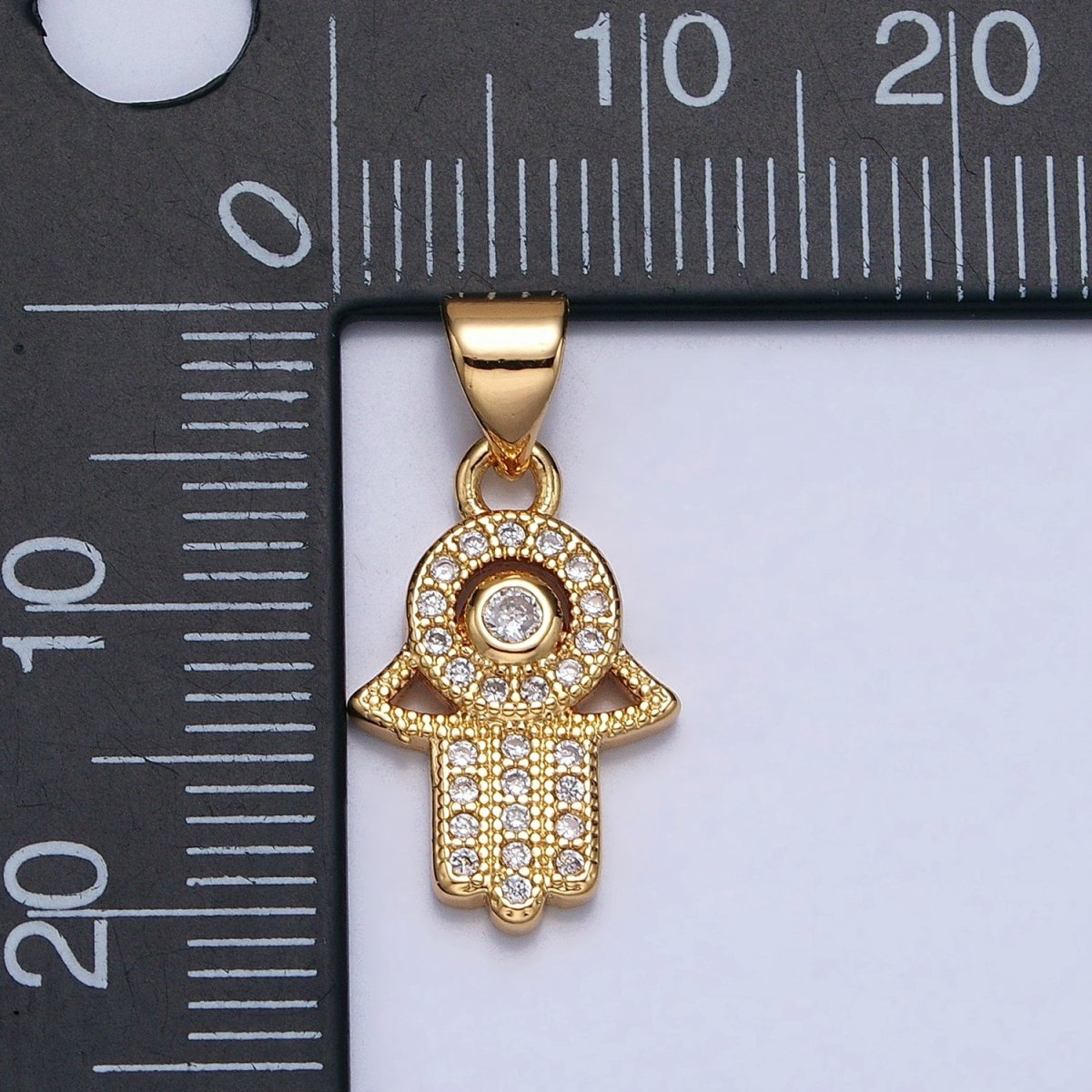 Gold, Silver Hamsa Hand Evil Eye Clear CZ Micro Paved Pendant | AA359 AA360 - DLUXCA