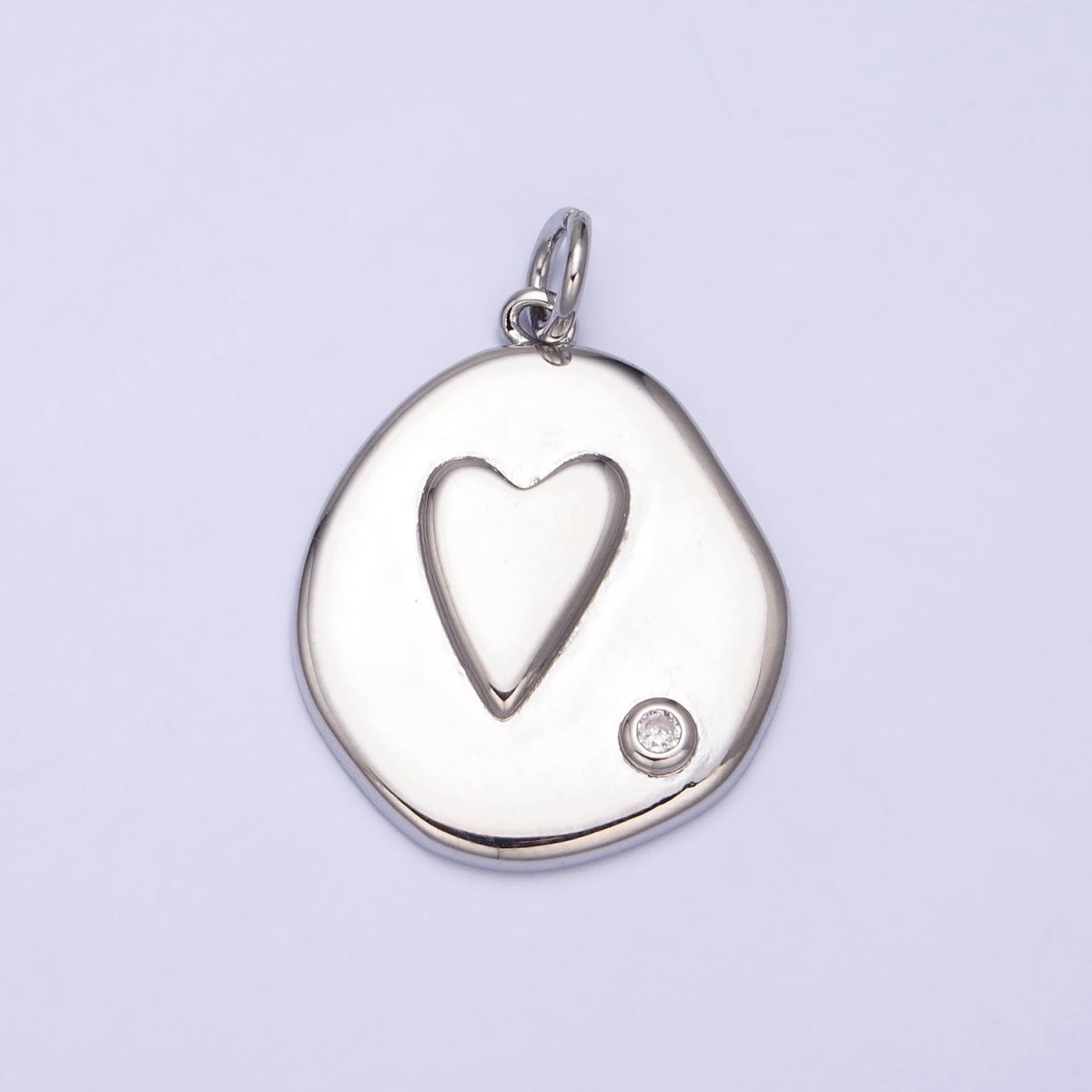 Gold, Silver Heart Valentine Love Lower Clear CZ Abstract Round Add-On Charm | AC545 AC546 - DLUXCA