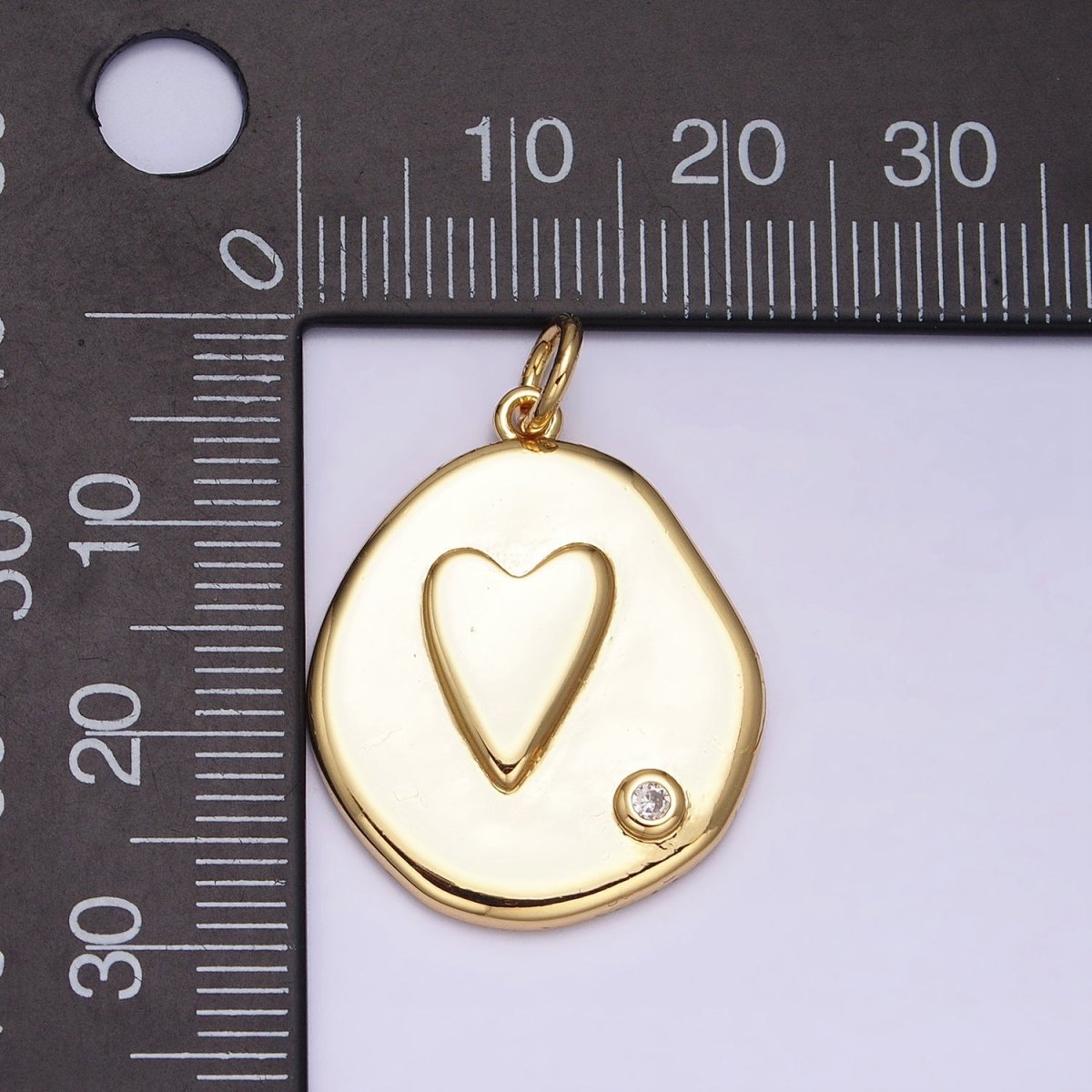 Gold, Silver Heart Valentine Love Lower Clear CZ Abstract Round Add-On Charm | AC545 AC546 - DLUXCA