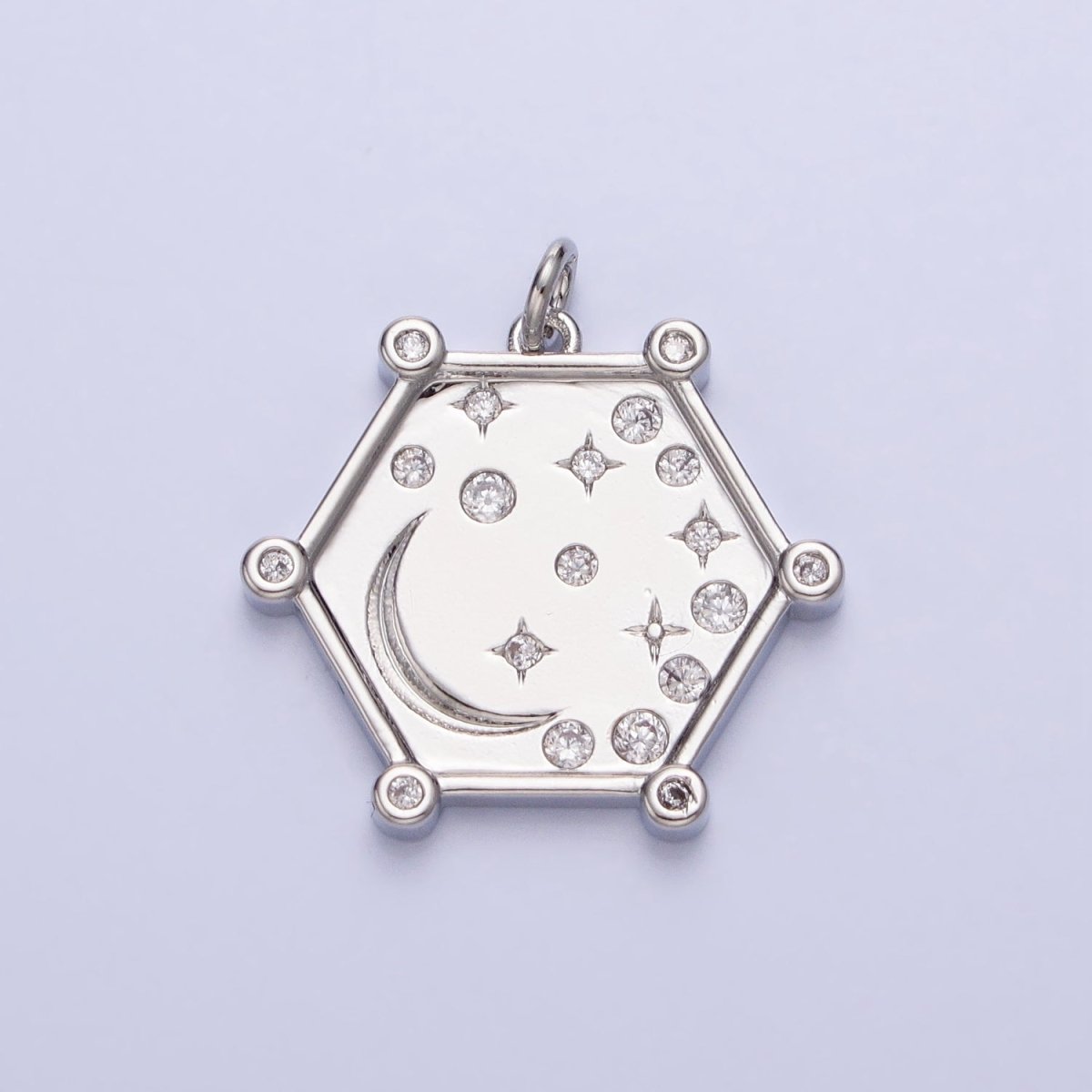 Gold, Silver Hexagonal Celestial Moon Clear, Pink & Green, Purple & Yellow Multicolor Charm | AC695 - AC696 - DLUXCA