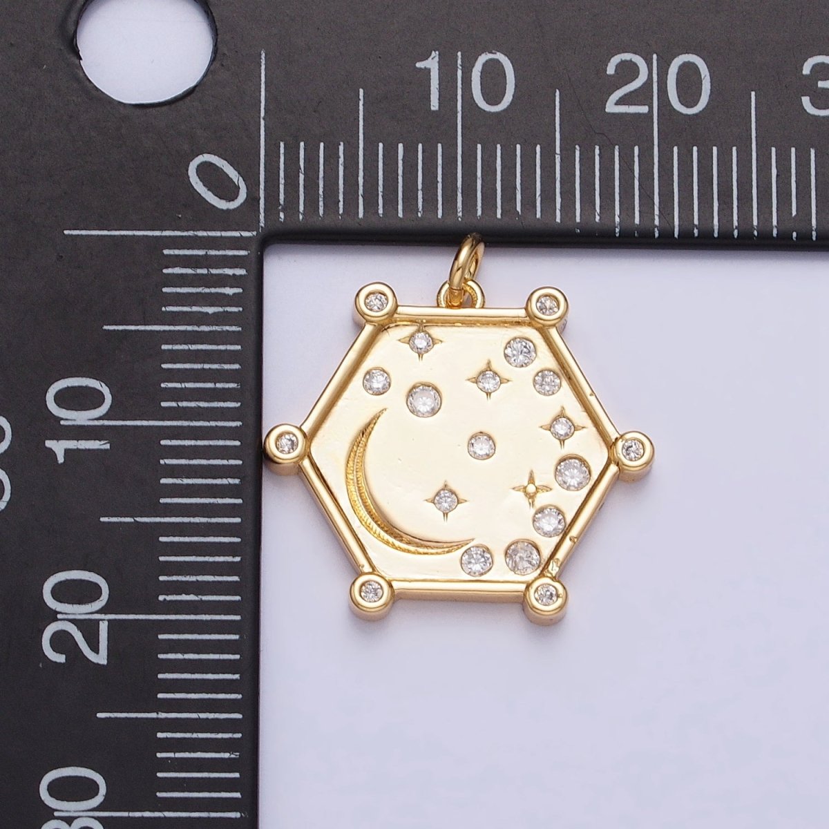 Gold, Silver Hexagonal Celestial Moon Clear, Pink & Green, Purple & Yellow Multicolor Charm | AC695 - AC696 - DLUXCA