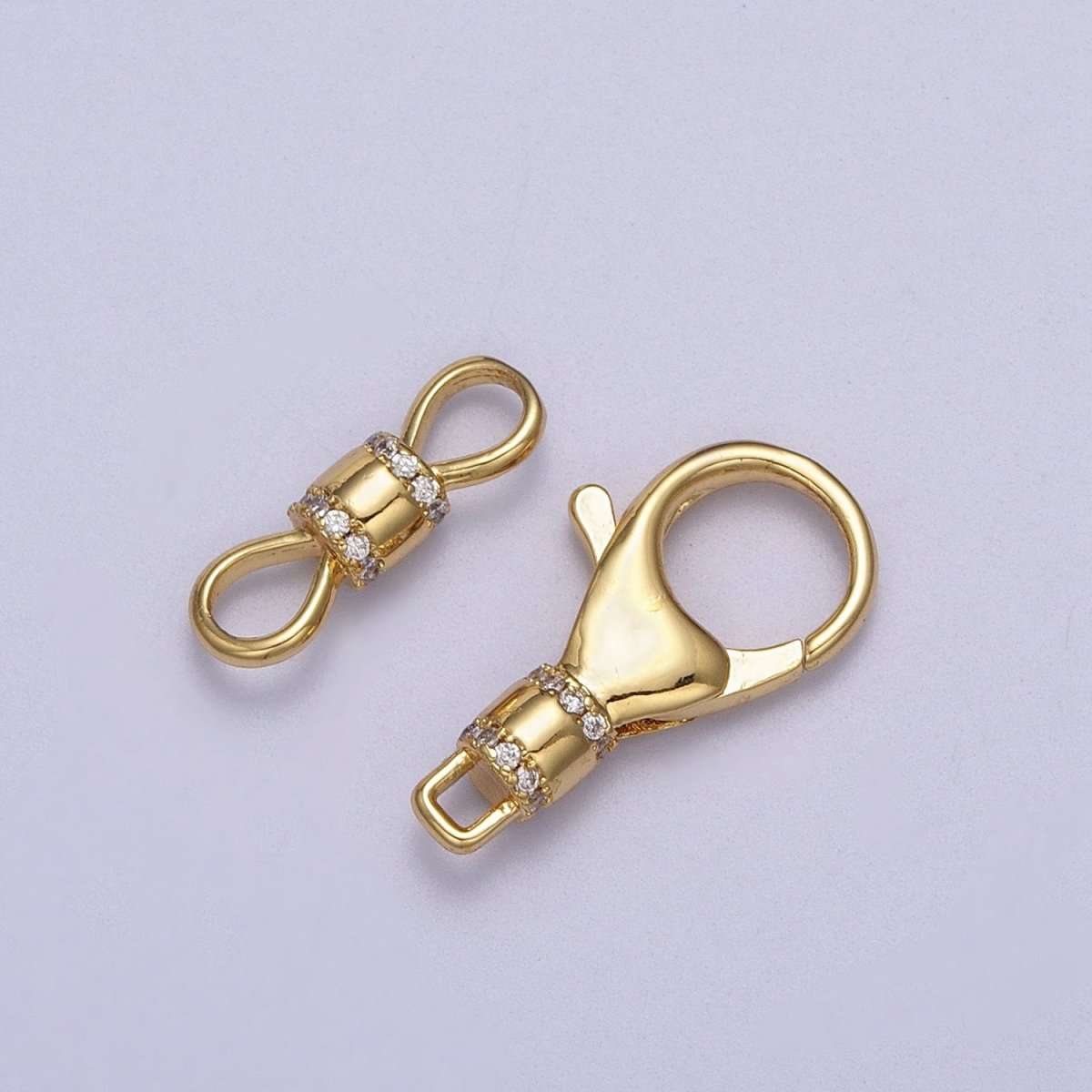 Gold, Silver Lobster Clasps Double Latch On Micro Paved CZ Jewelry Closure Supply | Z-041 Z-042 - DLUXCA