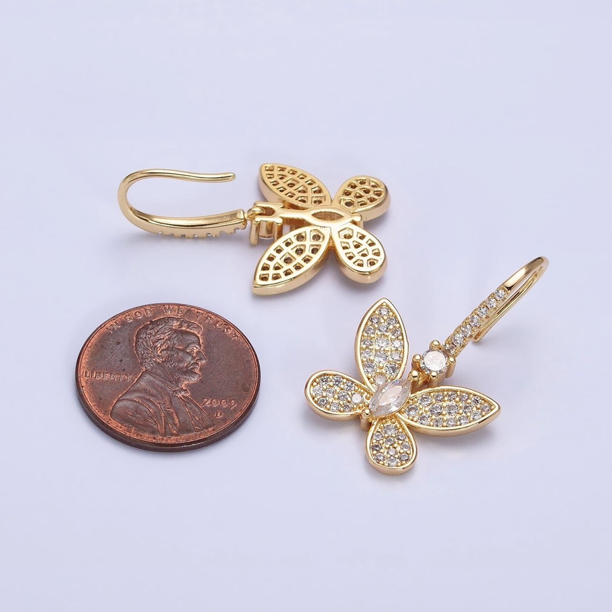 Gold, Silver Mariposa Butterfly Marquise CZ Micro Paved French Hook Earrings | AB585 AB586 - DLUXCA