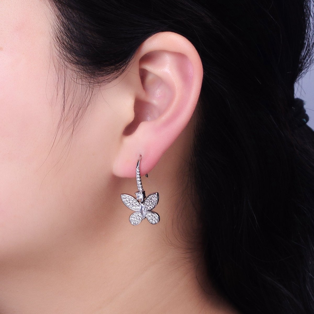 Gold, Silver Mariposa Butterfly Marquise CZ Micro Paved French Hook Earrings | AB585 AB586 - DLUXCA