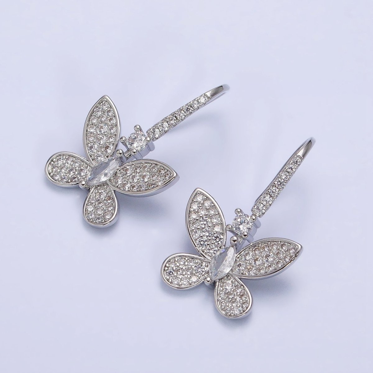 Gold, Silver Mariposa Butterfly Marquise CZ Micro Paved French Hook Earrings | AB585 AB586 - DLUXCA