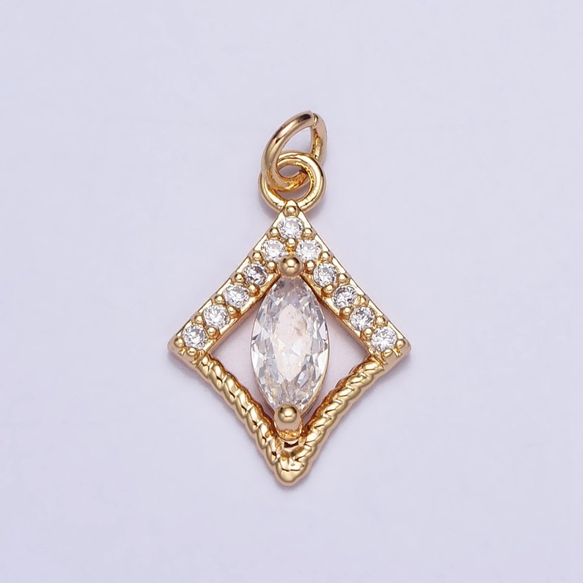 Gold, Silver Marquise Micro Paved Twisted Rhombus Geometric Add-On Charm | AC401 AC949 - DLUXCA