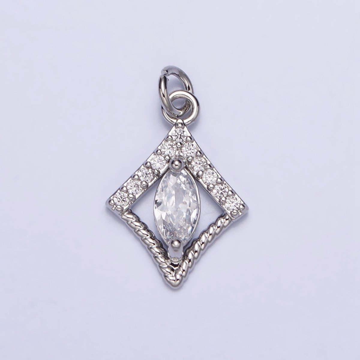 Gold, Silver Marquise Micro Paved Twisted Rhombus Geometric Add-On Charm | AC401 AC949 - DLUXCA