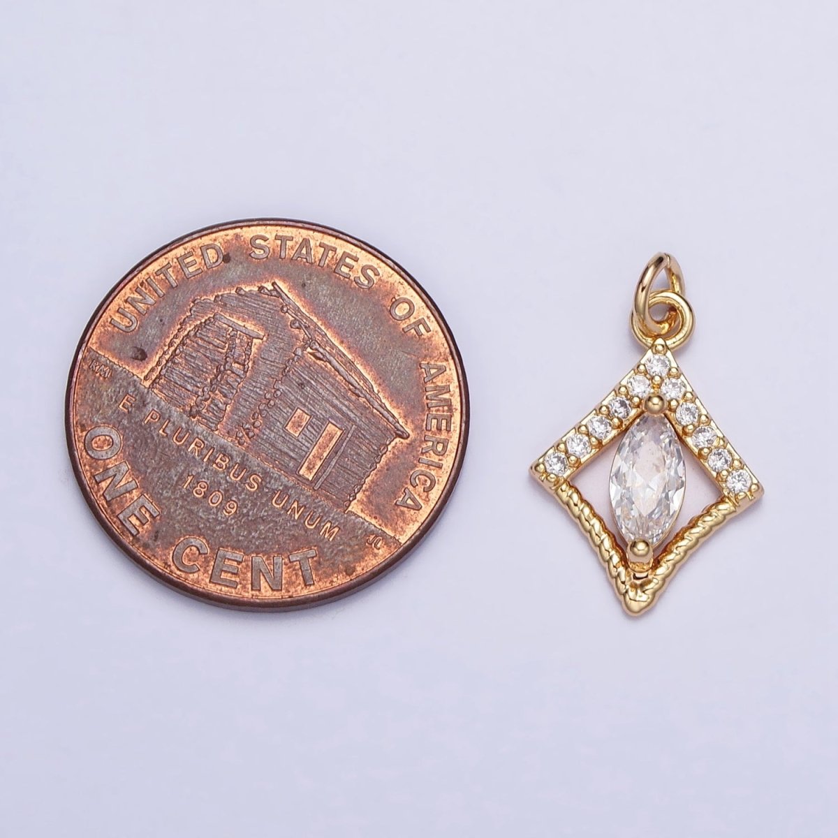 Gold, Silver Marquise Micro Paved Twisted Rhombus Geometric Add-On Charm | AC401 AC949 - DLUXCA