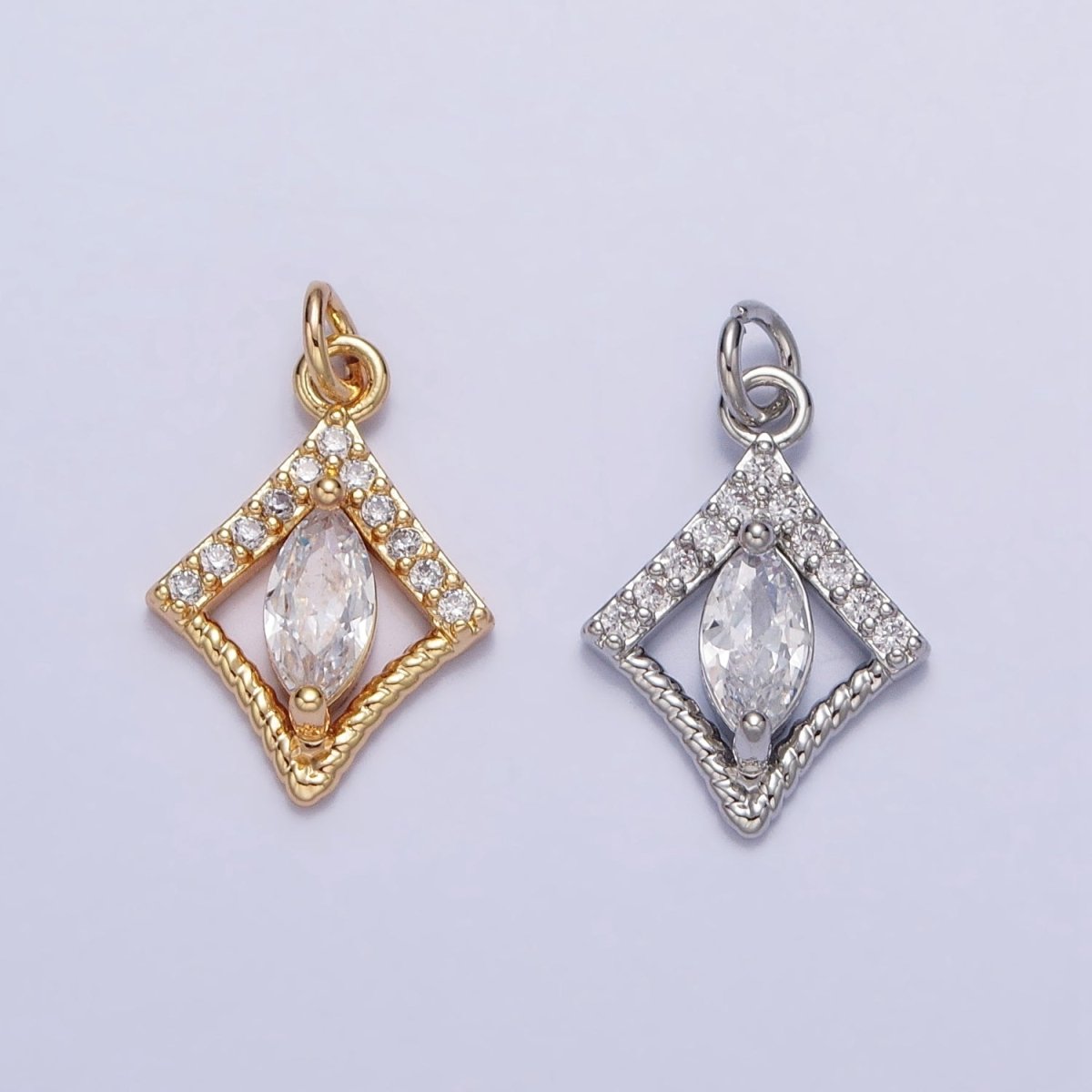 Gold, Silver Marquise Micro Paved Twisted Rhombus Geometric Add-On Charm | AC401 AC949 - DLUXCA