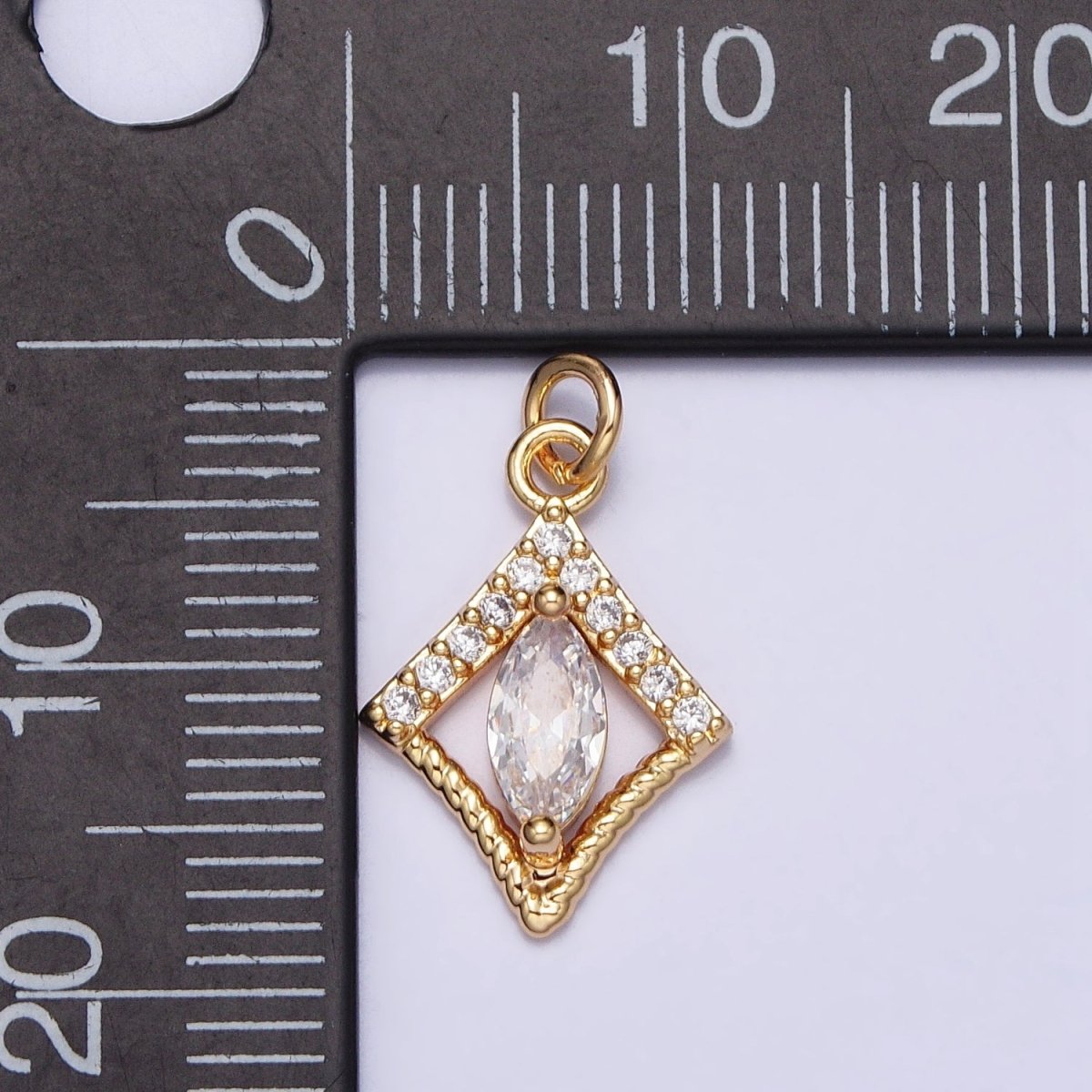 Gold, Silver Marquise Micro Paved Twisted Rhombus Geometric Add-On Charm | AC401 AC949 - DLUXCA