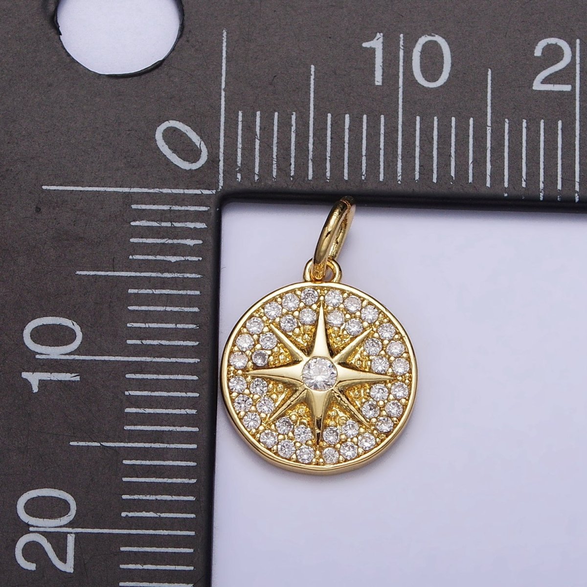 Gold, Silver Micro Paved Celestial North Star Round Coin Charm in Gold & Silver | AC1003 AC1004 - DLUXCA