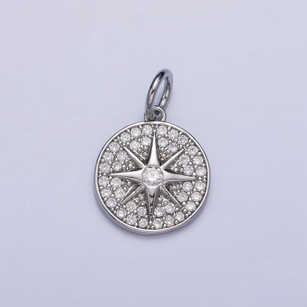 Gold, Silver Micro Paved Celestial North Star Round Coin Charm in Gold & Silver | AC1003 AC1004 - DLUXCA