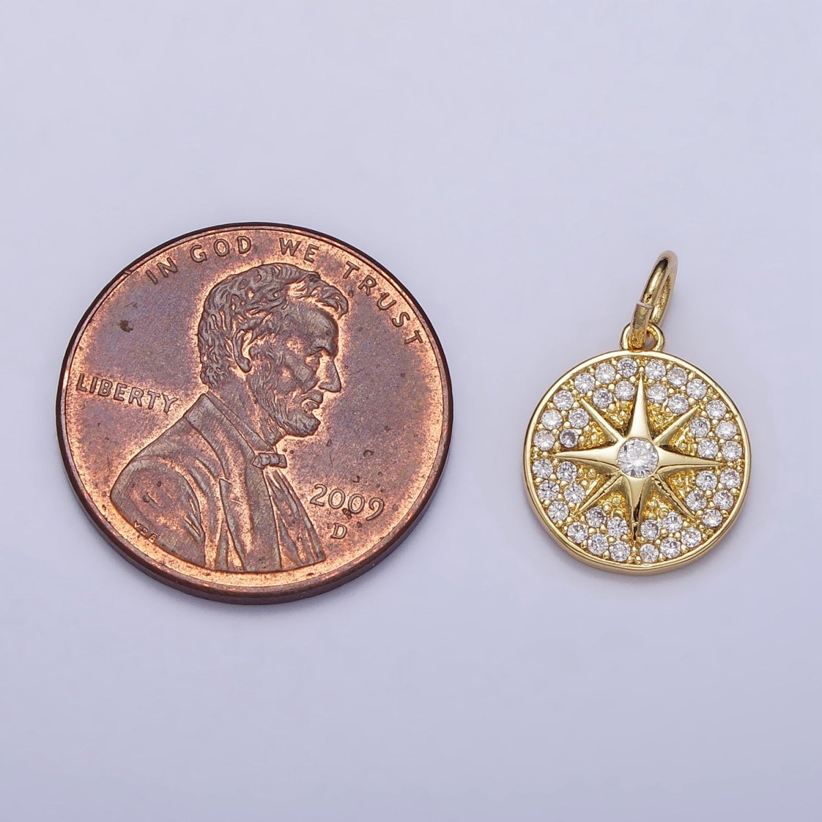 Gold, Silver Micro Paved Celestial North Star Round Coin Charm in Gold & Silver | AC1003 AC1004 - DLUXCA