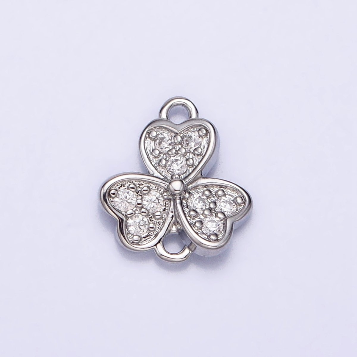 Gold, Silver Micro Paved Clear CZ Heart Petal Quatrefoil Clover Connector | AA989 AA990 - DLUXCA