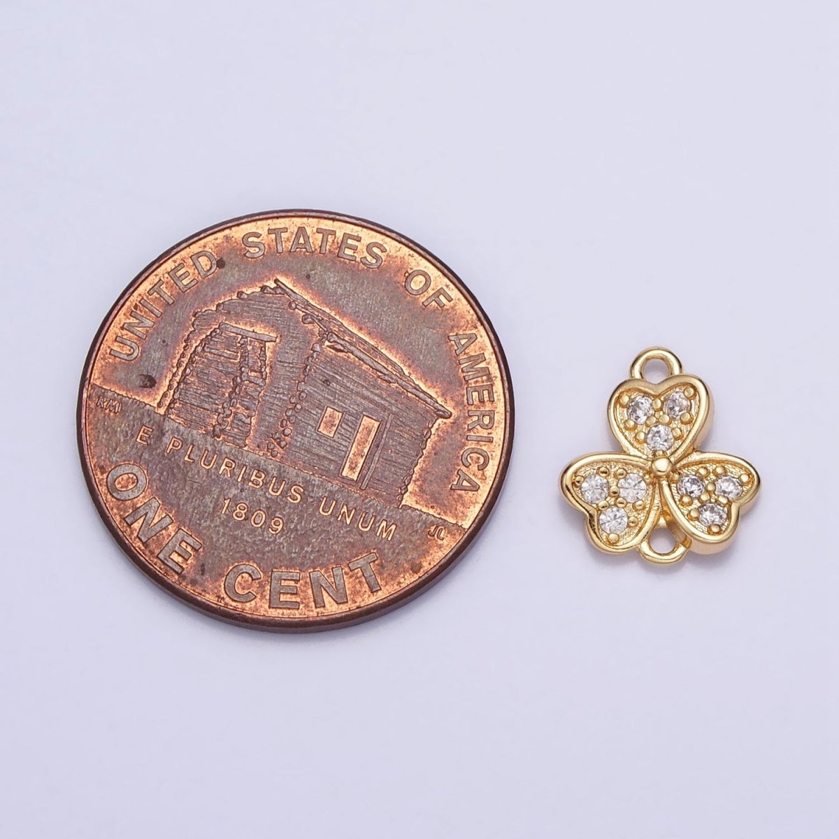 Gold, Silver Micro Paved Clear CZ Heart Petal Quatrefoil Clover Connector | AA989 AA990 - DLUXCA