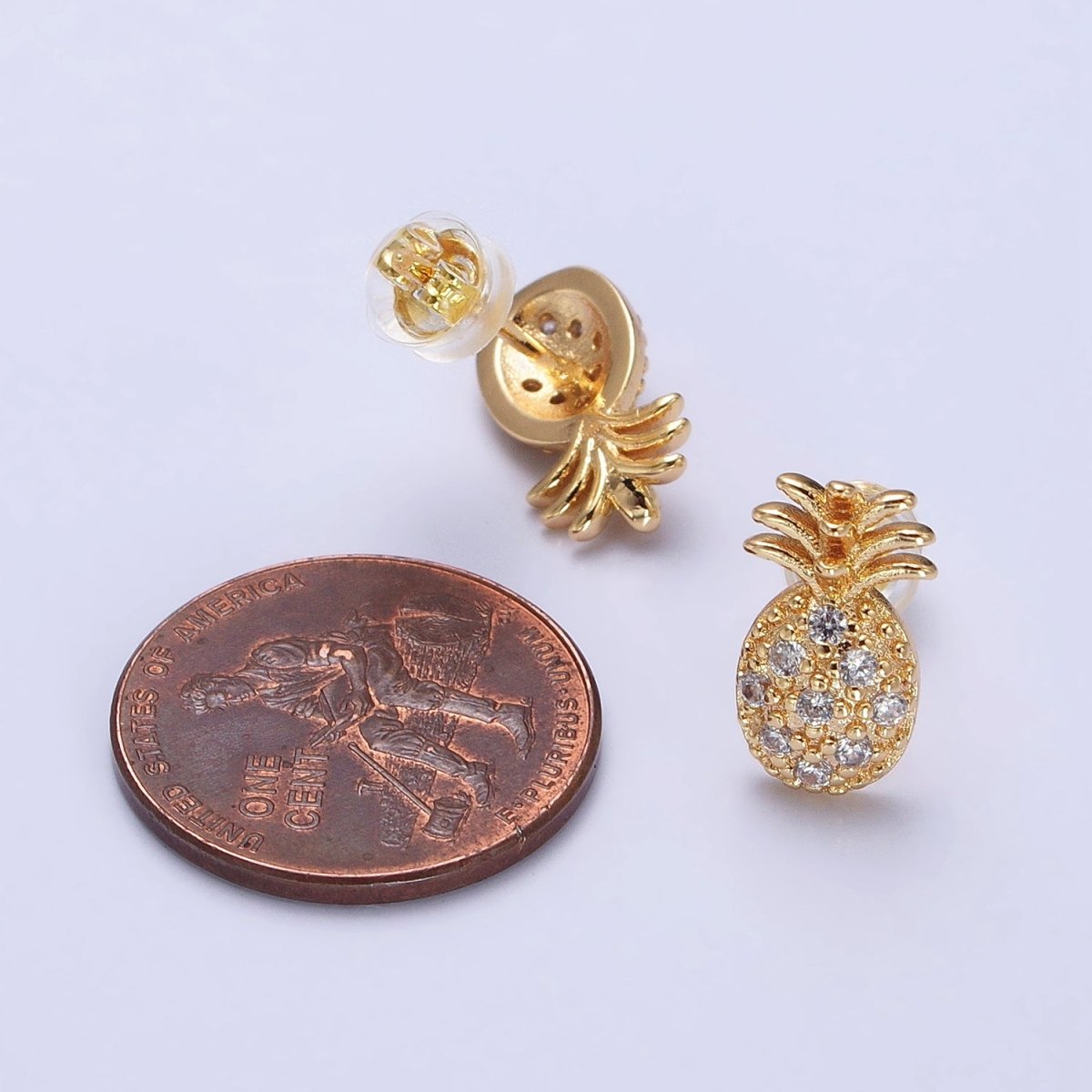 Gold, Silver Micro Paved Clear CZ Pineapple Summer Fruit Stud Earrings | AB364 AB365 - DLUXCA